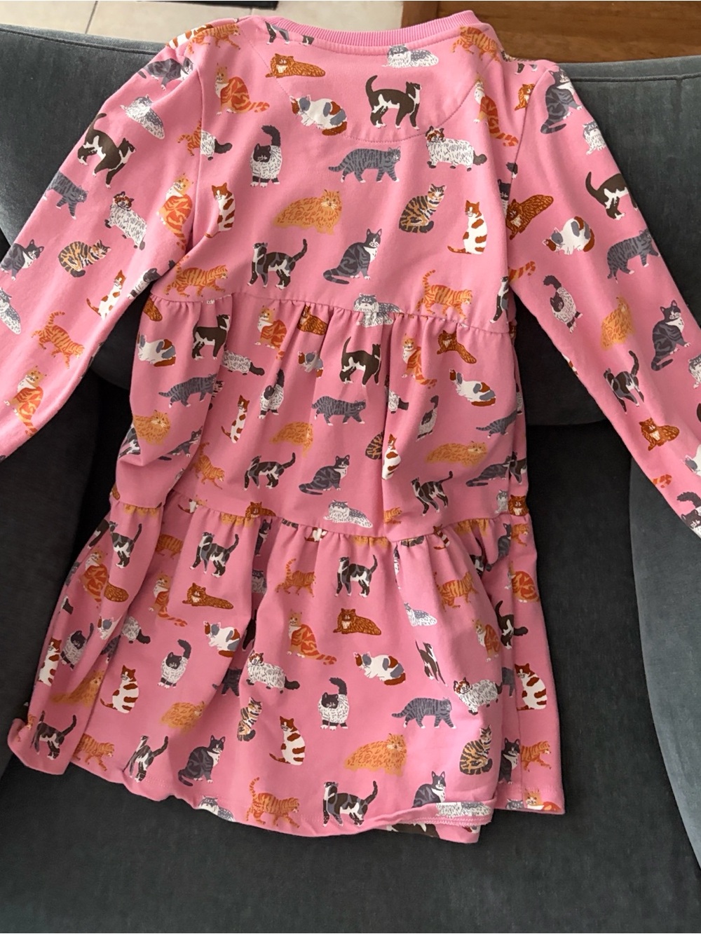 Mini Boden Pink Long-Sleeve Kitty Print Casual Dress
